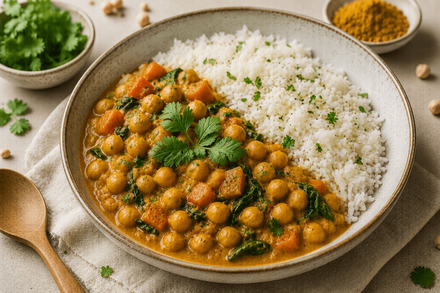 Csicseriborsó curry jázminrizzsel